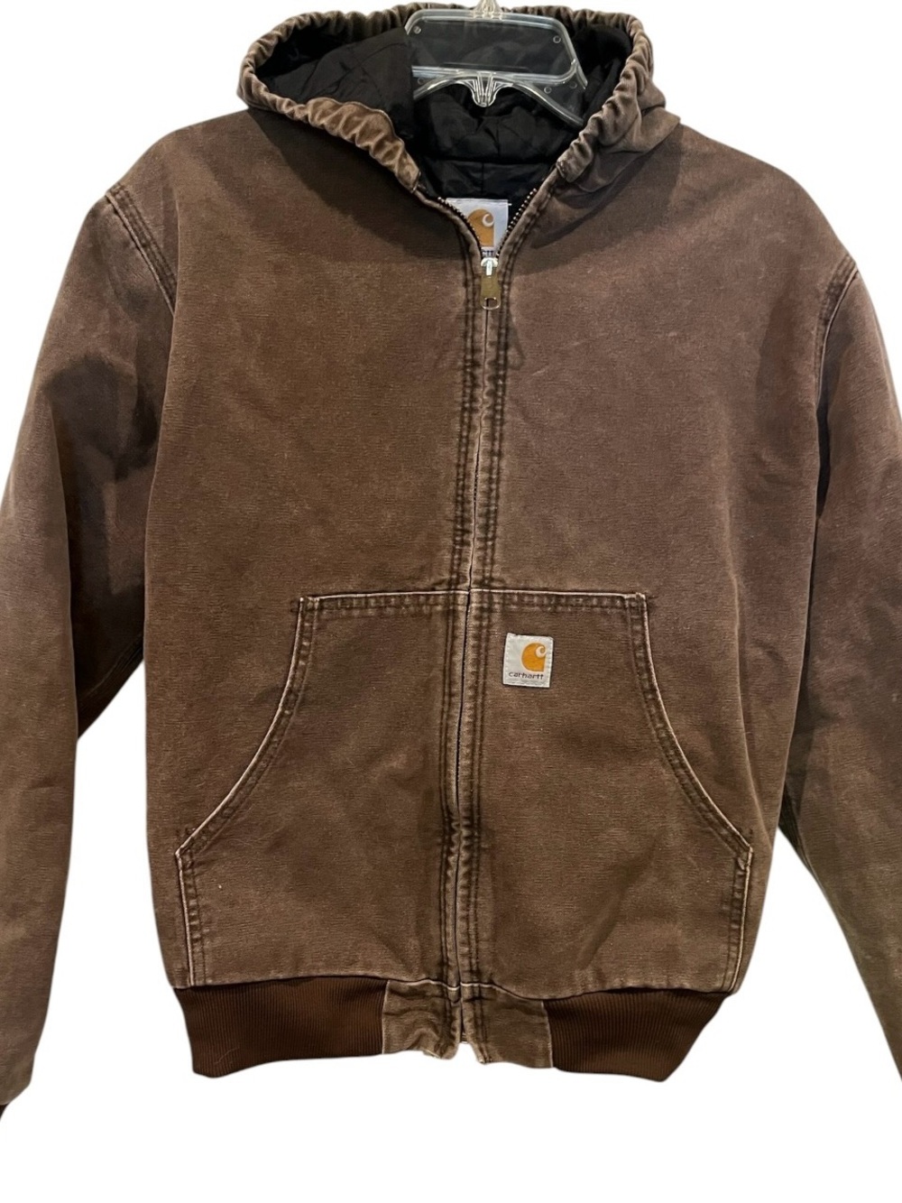 Carhartt Brown Hooded canvas Zip Jacket with Front Pockets size XL
